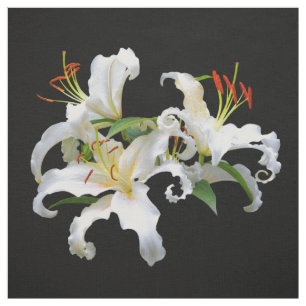 Tecido Elegante Casablanca - Lílias Orientais Brancas