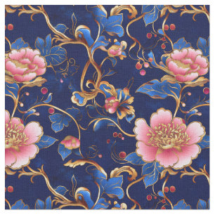 Tecido Elegante cloisonné floral rosa azul