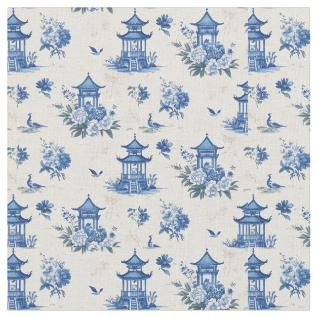 Tecido Elegante de Padrão Azul Chinoiserie (Detalhe)