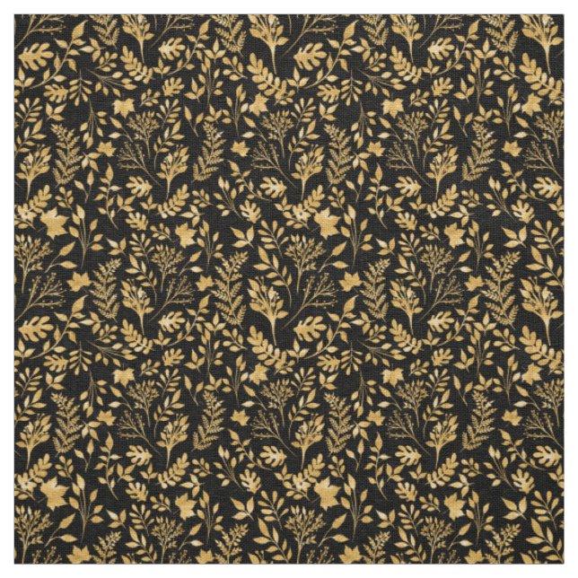 Tecido Elegante, Dourado Design preto de folhagem (Modelo)