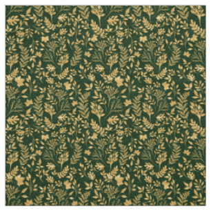 Tecido Elegante, Dourado Design verde da Floresta de Folh