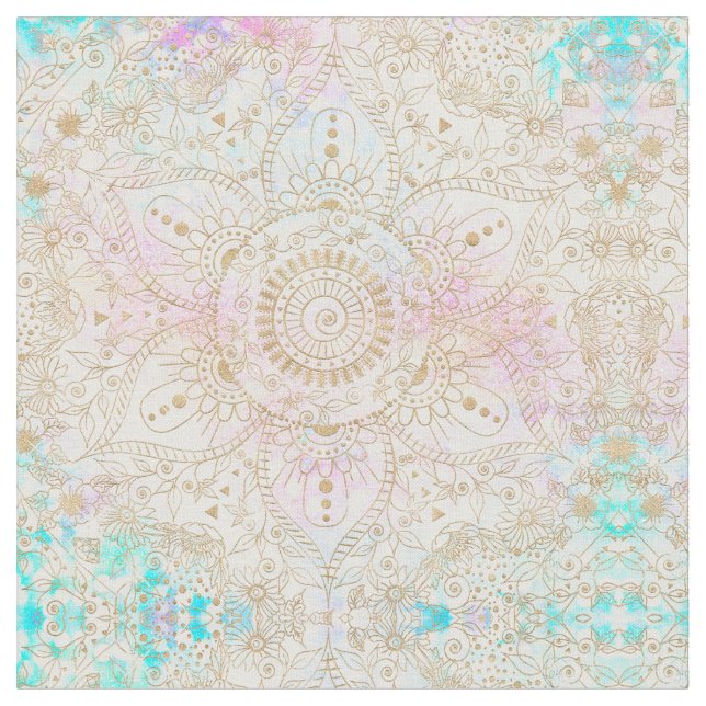 Tecido Elegante Dourado Mandala e Design Holográfico Glit (Detalhe)
