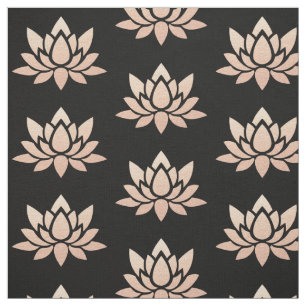 Tecido Elegante Flor de Lótus Impressa em Preto e Dourado