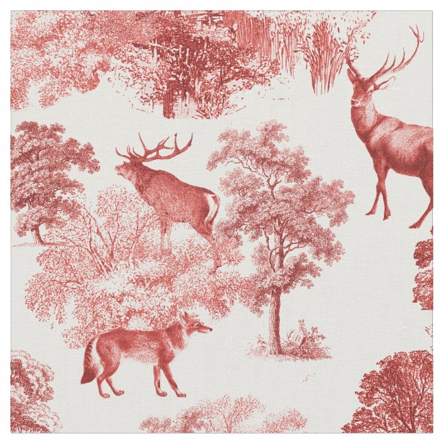 Tecido Elegante Russo Vintage Red Toile Deer Fox (Detalhe)