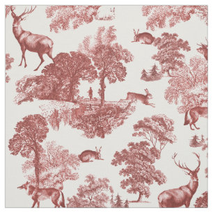 Tecido Elegante Russo Vintage Red Toile Deer Fox
