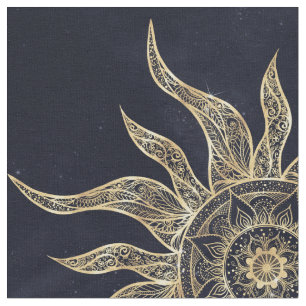 Tecido Elegante Sol Dourado Mandala Blue Nebula Design