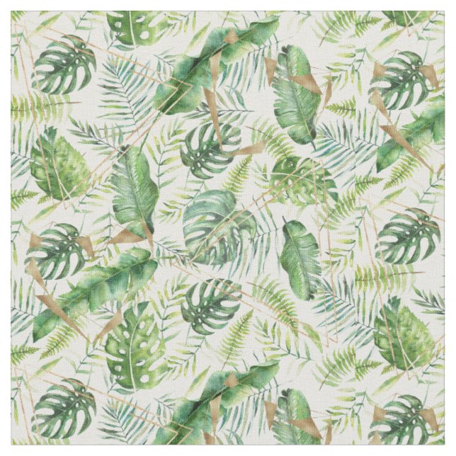 Tecido Elegante Verde Tropical Exótica Dourada Geométrica (Detalhe)