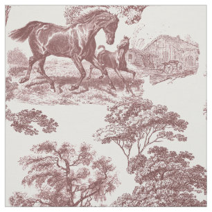 Tecido Elegante Vintage, Pale Red Horse Toile