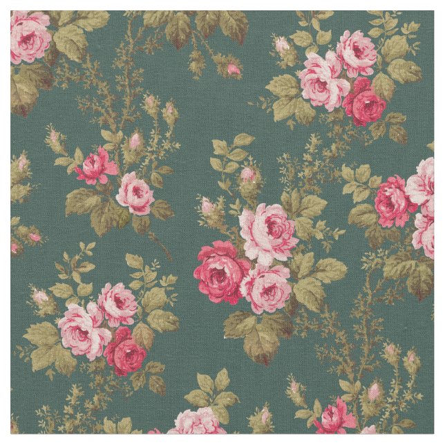 Tecido Elegante Vintage Rosa Roses-Verdes (Detalhe)
