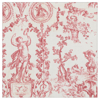Tecido Elegante Vintage Vermelho Clássico Toile Francês C