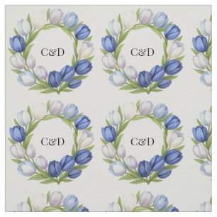 Tecido Elegante Watercolor Tulip Wreath Casamento Blue Iv