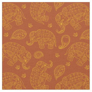 Tecido Elephant Paisley Patterno em Dourado e castanho
