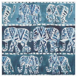 Tecido ELEPHANT SAFARI Boho Deep Indigo Watercolor