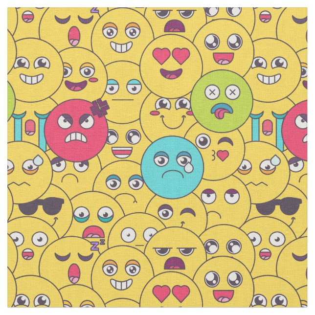 Tecido Emoji Seamless Pattern Colorful Cartoon Emotions (Detalhe)