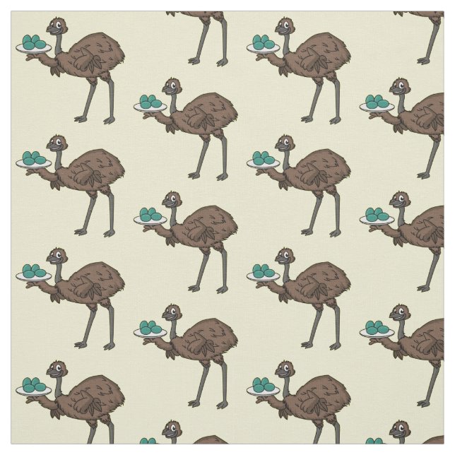 Tecido Emu com ilustração de desenho animado de ovos (Modelo)