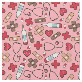 Tecido Enfermeira Rosa Vermelha Padrão Médico