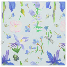 English Country Wildflowers Bees Blue