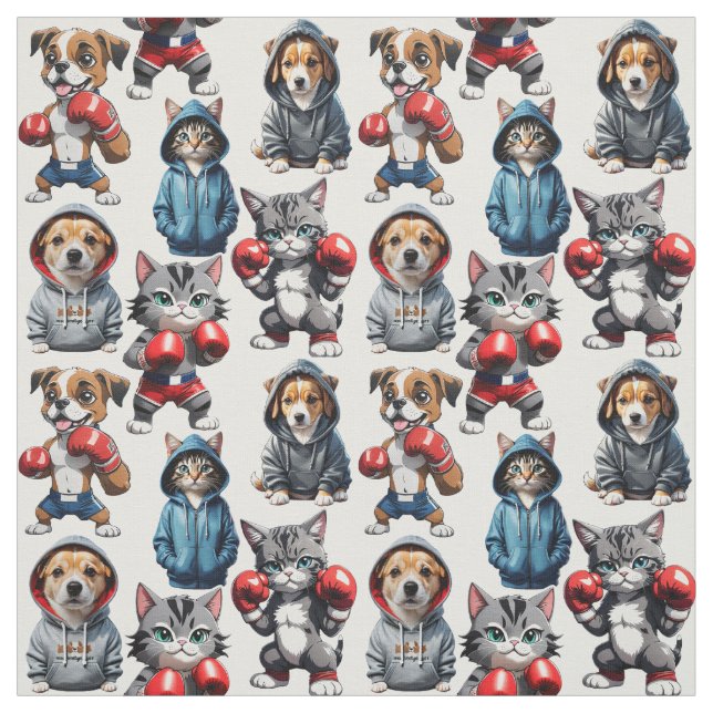 Tecido Engraçado Boxing Cat Dog Pattern Design (Modelo)