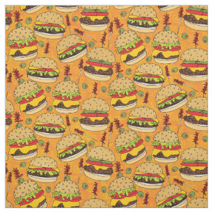 Tecido Engraçado Cheeseburger em padrão de Comida amare