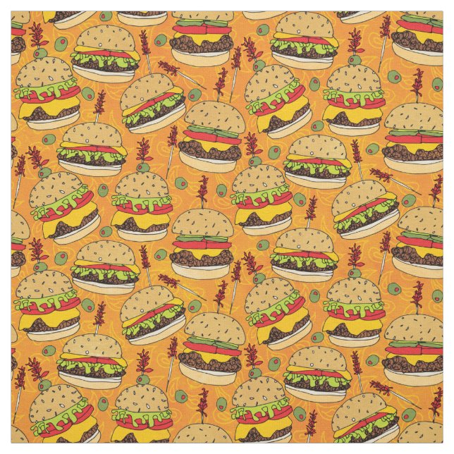 Tecido Engraçado Cheeseburger em padrão de Comida amarelo (Modelo)
