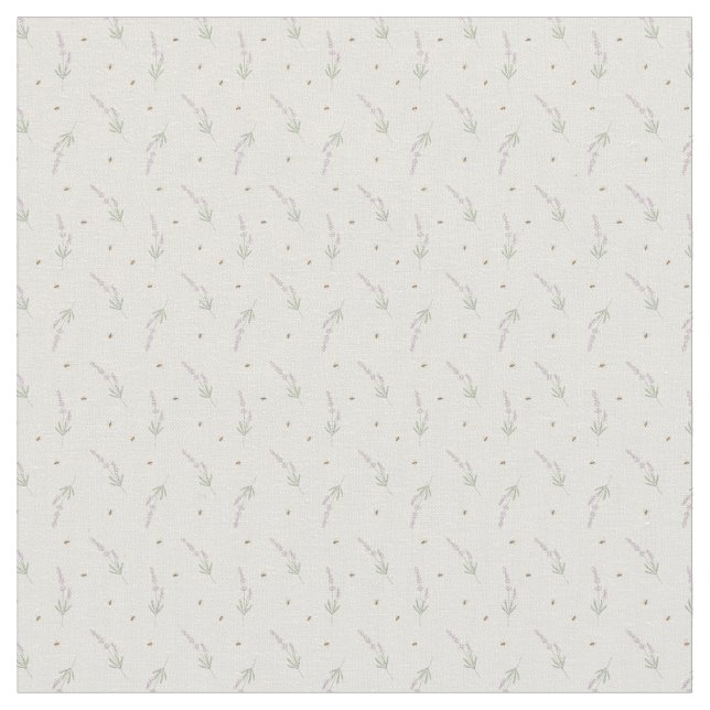 Tecido Esboço Botânico de Lavanda Delicada e Abelha (Detalhe)