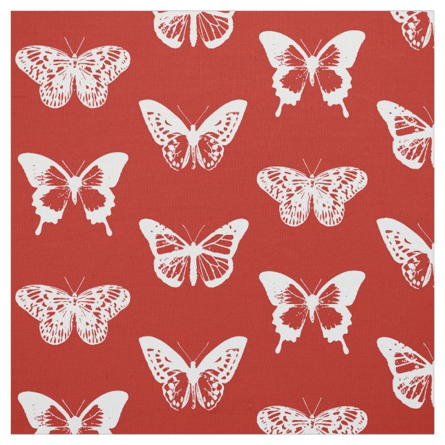 Tecido Esboço da borboleta, vermelho escuro e branco (Modelo)