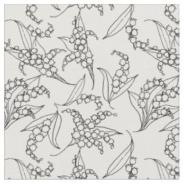Tecido Esboços pretos do Lírio---Vale em floral branco