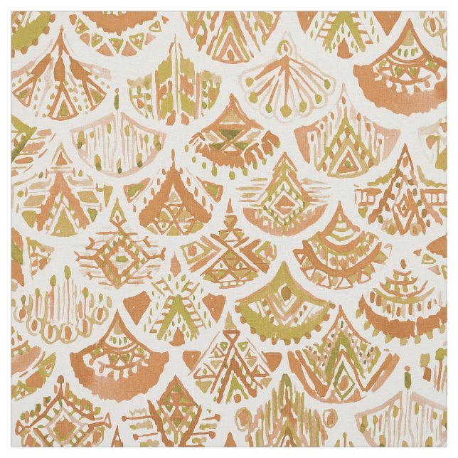 Tecido Escalas tribais douradas da SEREIA ASTECA (Modelo)