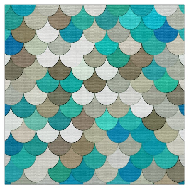 Tecido Escalas, turquesa, Aqua, Taupe, & creme da sereia (Modelo)