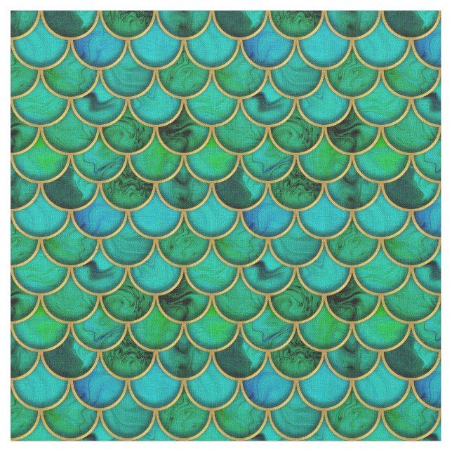 Tecido Escalas verdes 3d com ouro (Detalhe)
