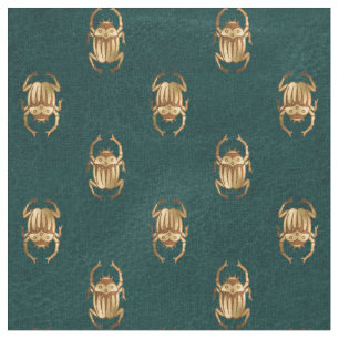 Tecido Escaravelhos de Scarab Egípcios Metálicos Dourad