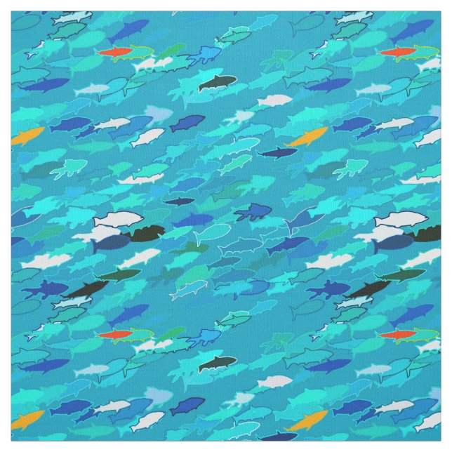 Tecido Escola de Peixes, Turquesa, Azul e Aqua (Modelo)