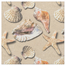 Tecido Escudos do mar na areia da praia