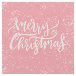 Tecido Escuro de Natal Elegante, Rosa Rosa, Neve Feliz
