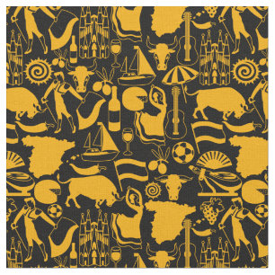 Tecido Espanhas e tradições espanholas a preto e laranja