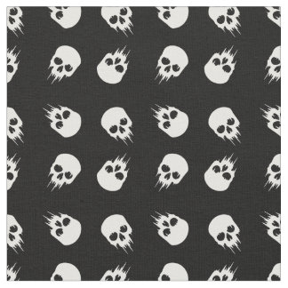 Tecido esqueleto branco preto do crânio de halloween