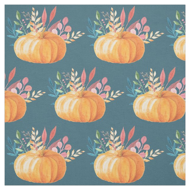 Tecido Estação de Queda de Pumpkin Orange Watercolor (Modelo)