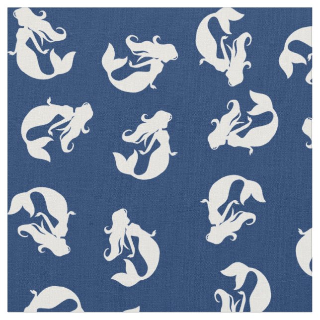 Tecido estampado de sereia azul marinho e Branco (Detalhe)