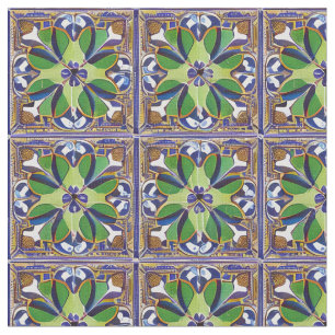 Tecido Estilo marroquino Padrão de Azulejo Azul e Verde F