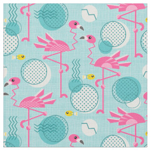 Tecido Estilo Memphis, Retro, de 1980 - Flamingos Rosa