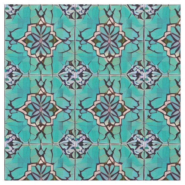 Tecido Estilo Tuscano do Teal Medallion Repetindo Padrão (Detalhe)