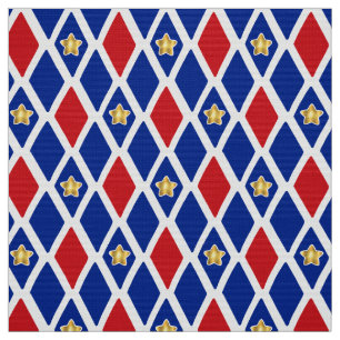 Tecido Estrela Dourada de Diamante Azul Branco Vermelho