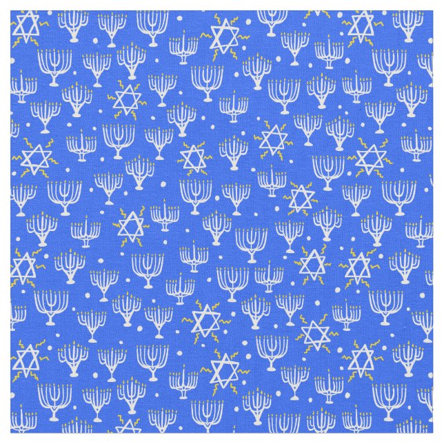 Tecido Estrela Menorah de David Hanukkah Padrão Azul Bran (Detalhe)