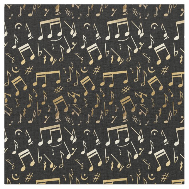 Tecido Estrela musical notas douradas impressas (Detalhe)