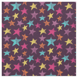 Tecido Estrelas Coloridas no Púrpura Escuro Padrão