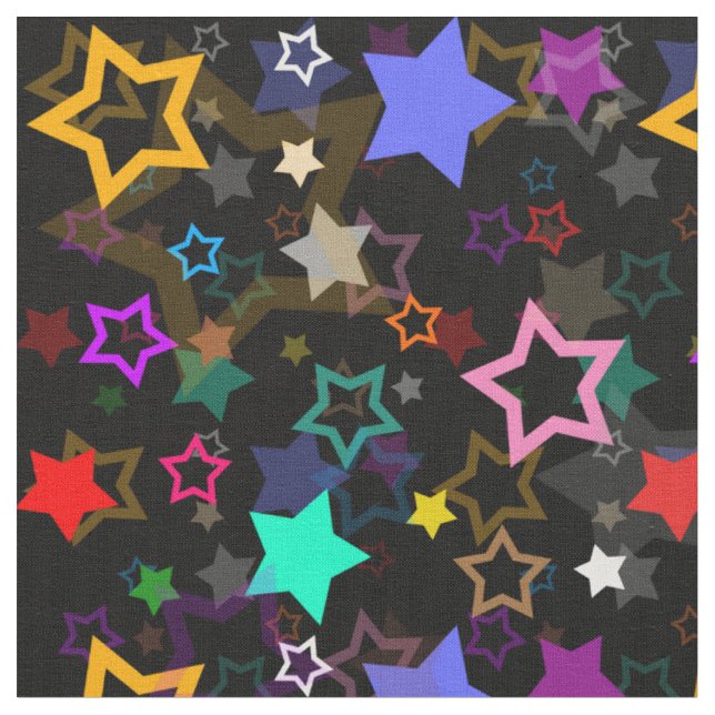 Tecido Estrelas Coloridas Pretas  (Detalhe)