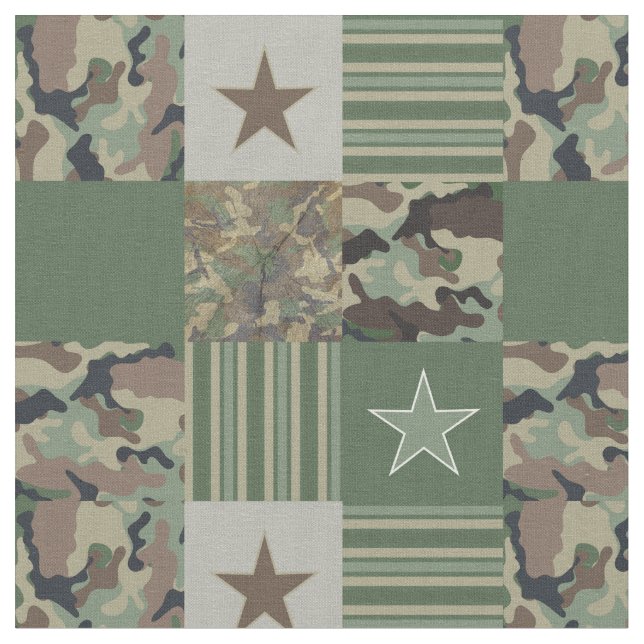Tecido Estrelas de Camuflagem Stripes Patchwork Khaki (Detalhe)