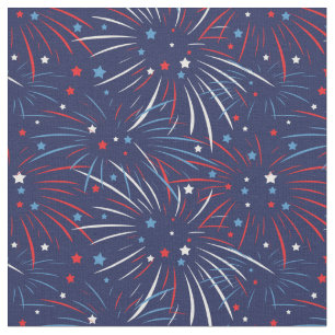 Tecido Estrelas de fogos de artifício azul vermelho
