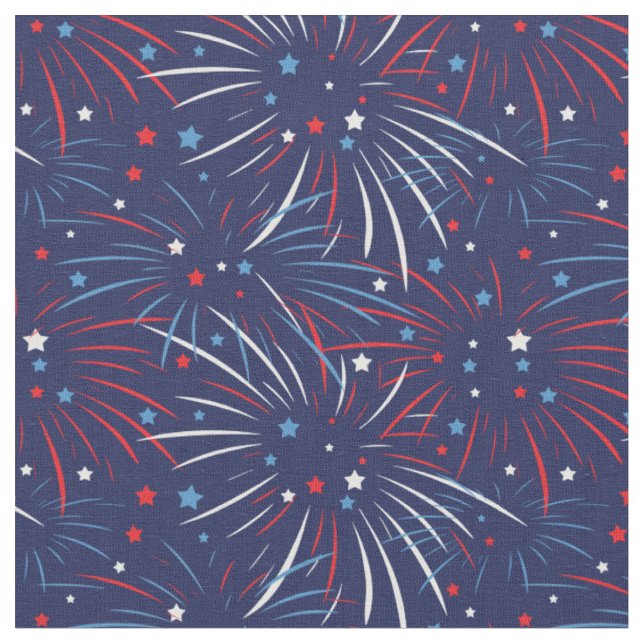 Tecido Estrelas de fogos de artifício azul vermelho (Detalhe)