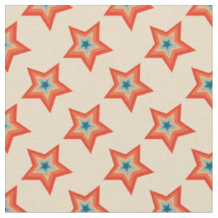 Tecido Estrelas de Natal Groovy Retro Vermelho Laranja Az